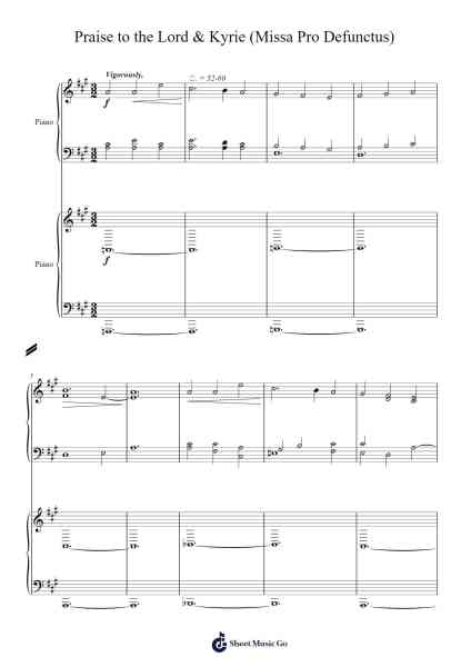 Prelude: Praise to the Lord & Kyrie (Missa Pro Defunctus) for piano four hands Sheet Music by Brent Hugh-Arr.Sumia