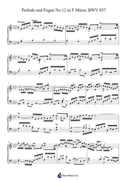 Prelude and Fugue No. 12 in F Minor, BWV 857 Sheet Music by Johann Sebastian Bach-Arr.Fosil Johnlind