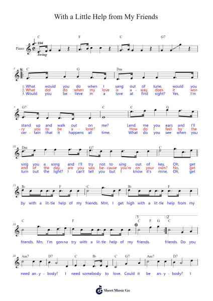 WITH A LITTLE HELP FROM MY FRIENDS Sheet Music by John Lennon/Paul McCartney-Arr.Huxdia