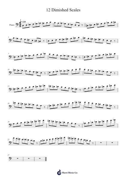 12 Dimished Scales Sheet Music by -Arr.Mccan