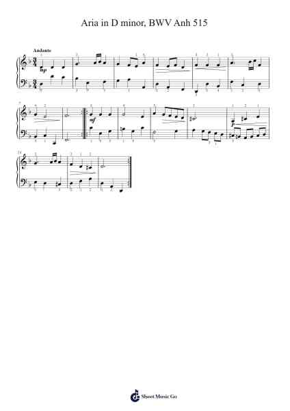 Aria in D Minor, BWV Anh. 515 "The Enlightening Thoughts of a Tobacco Smoker" Sheet Music by Johann Sebastian Bach-Arr.Canzel
