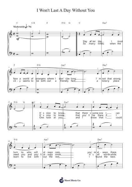 I Won't Last A Day Without You Sheet Music by Carpenters-Arr.Canliet Joelck
