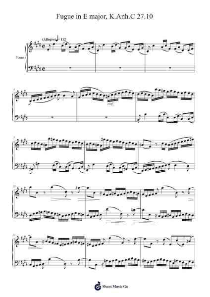 Fugue in E Major, K.Anh.C 27.10 Sheet Music by Wolfgang Amadeus Mozart-Arr.Kyletus Stanchloe