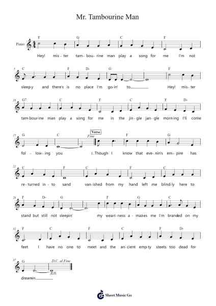 Mr. Tambourine Man Sheet Music by Bob Dylan-Arr.Ianrah