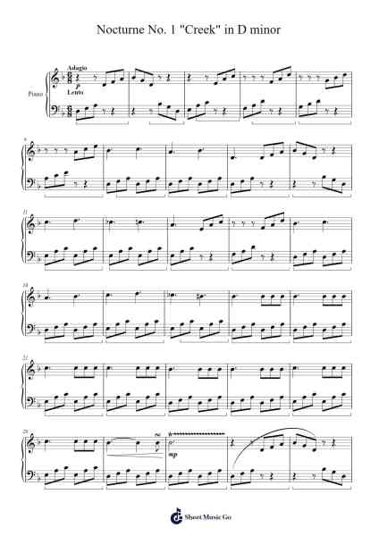 Nocturne No. 1 "Creek" in D minor Sheet Music by Auric Cui-Arr.Jackbing Priceliot