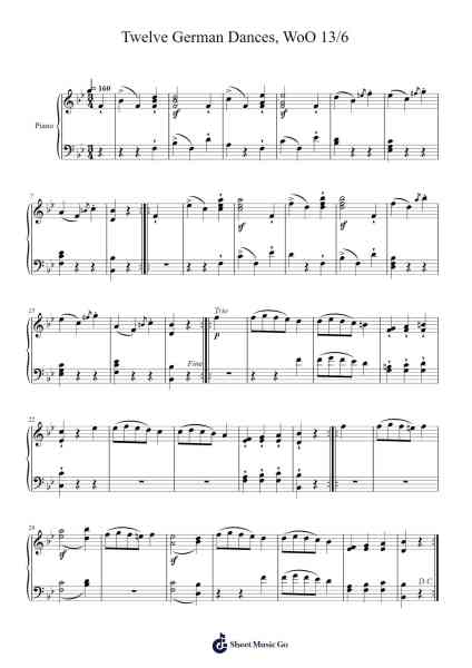 Twelve German Dances, WoO 13: No. 6 Sheet Music by Ludwig van Beethoven-Arr.Jaboyle Erve