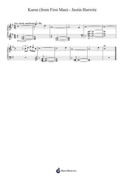 Karen (from First Man) - Piano Solo Sheet Music by Justin Hurwitz-Arr.Manbeard Lylaine