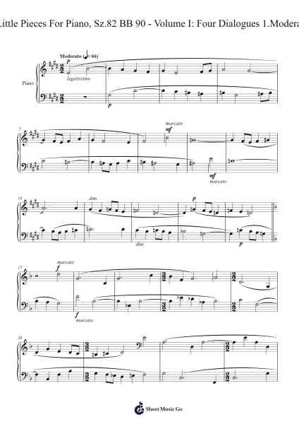9 Little Pieces for Piano, Sz.82, BB 90, Volume I: Four Dialogues - No. 1 Moderato Sheet Music by Béla Bartók-Arr.Hartkeats