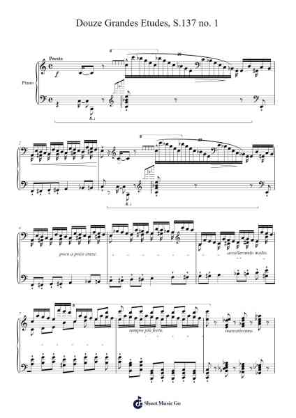 Douze Grandes Études, S.137 No. 1 Sheet Music by Franz Liszt-Arr.Jusmens