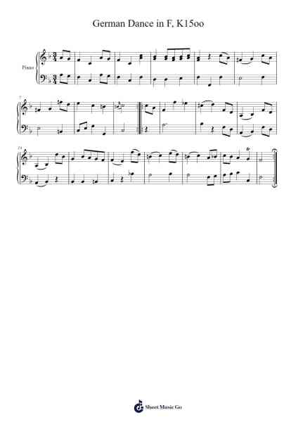 German Dance in F, K. 15oo Sheet Music by Wolfgang Amadeus Mozart-Arr.Oisenwoolf