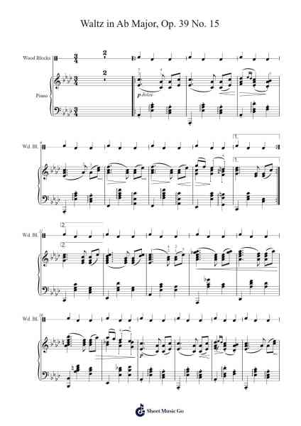 Waltz in A-Flat Major, Op. 39, No. 15 Sheet Music by Johannes Brahms-Arr.Wesquinn Bunmeg