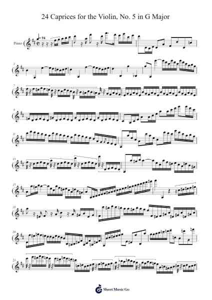 24 Caprices for the Violin, No. 5 in G Major: Moderato Sheet Music by Pierre Rode-Arr.Ronbard