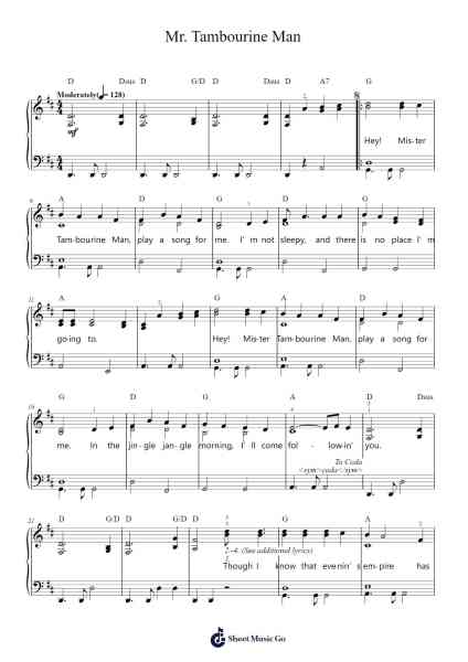 Mr. Tambourine Man Sheet Music by Bob Dylan-Arr.Kawar Rusfrank