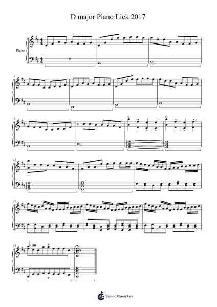 D major Piano Lick 2017 Sheet Music by -Arr.Keyjean Leighmuel