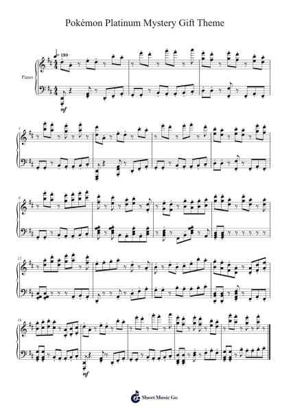 Pokémon Platinum Mystery Gift Theme Sheet Music by Hitomi Sato/Satoshi Nohara/Junichi Masuda/Go Ichinose-Arr.Swinfred Clarkdiah