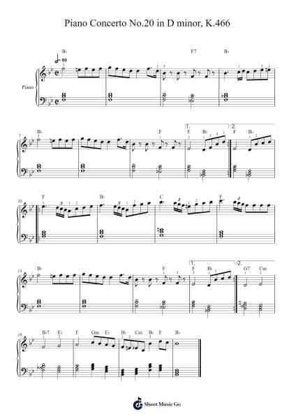 Piano Concerto No. 20 in D minor, K. 466 Sheet Music by Wolfgang Amadeus Mozart-Arr.Rydiah