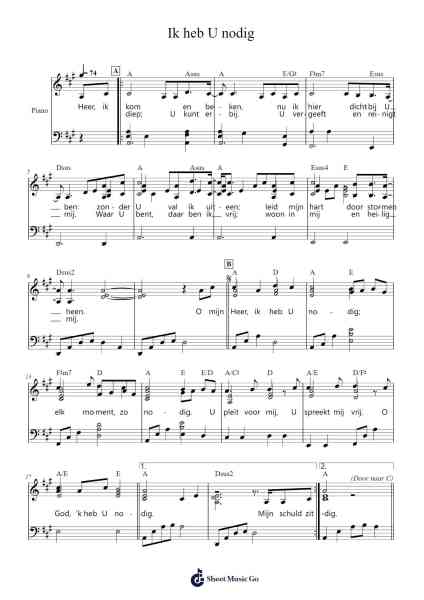 Ik heb U nodig Sheet Music by -Arr.Joanbar Crichniel