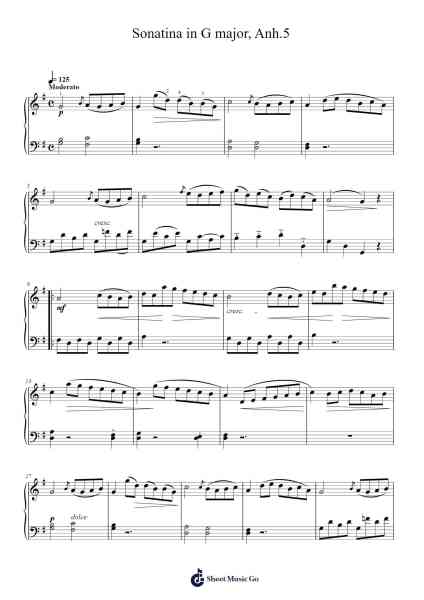 Sonatina in G Major, Anh. 5 Sheet Music by Ludwig van Beethoven-Arr.Bystrong