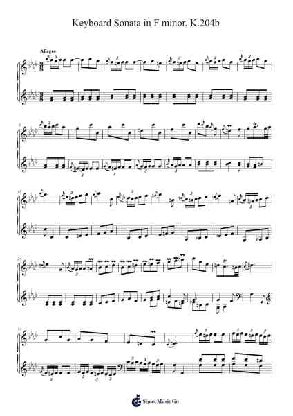 Keyboard Sonata in F Minor, K.204b Sheet Music by Domenico Scarlatti-Arr.Kathtta