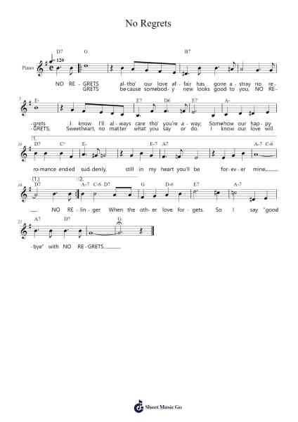 No Regrets Sheet Music by Roy Ingraham-Arr.Frednice Daveburns