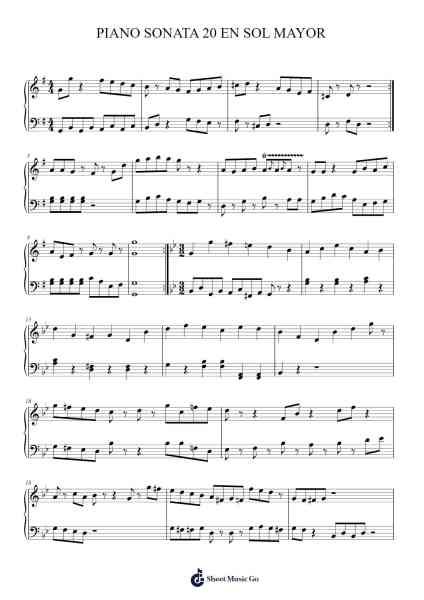PIANO SONATA 20 EN SOL MAYOR Sheet Music by Wolfgang Amadeus Mozart-Arr.Fesey Elroyrian