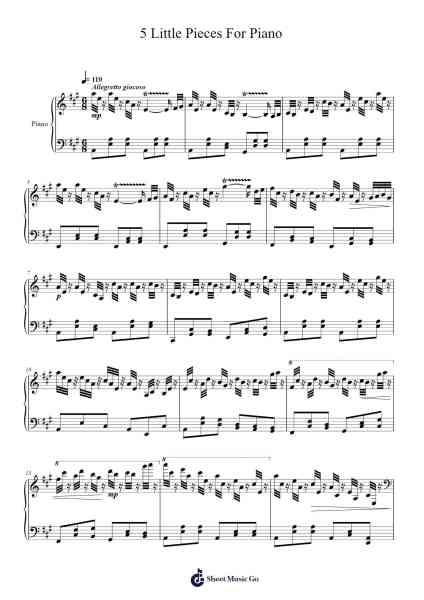 5 Little Pieces For Piano - IV. Adantino in A Major Sheet Music by Jamescook-Arr.Leifclaire Frankbrooke