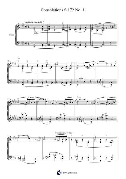 Consolations, S.172 No. 1 in E Major Sheet Music by Franz Liszt-Arr.Dobing