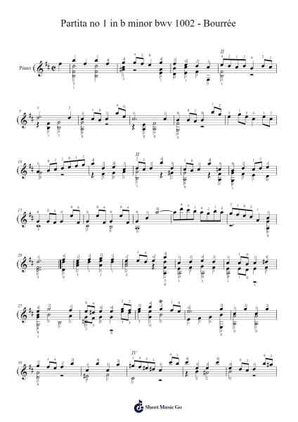 Partita No. 1 in B Minor, BWV 1002: Bourrée Sheet Music by Johann Sebastian Bach-Arr.Ivescan Nelral