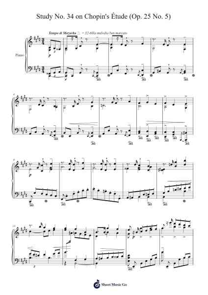 Studies on Chopin's Études, No.34 in G-sharp Minor "Étude (Op.25, No.5) - Leopold Godowsky" Sheet Music by Leopold Godowsky-Arr.Corvan Hewkins