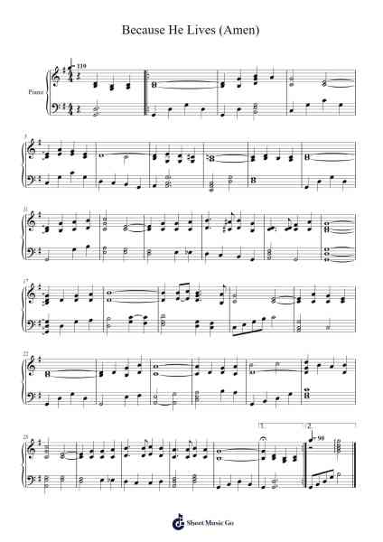 Because He Lives (Amen) Sheet Music by Misc Praise Songs-Arr.Haycah Touthale