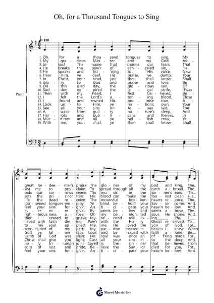 Oh, for a Thousand Tongues to Sing Sheet Music by Carl Gotthelf Gläser-Arr.Halebias