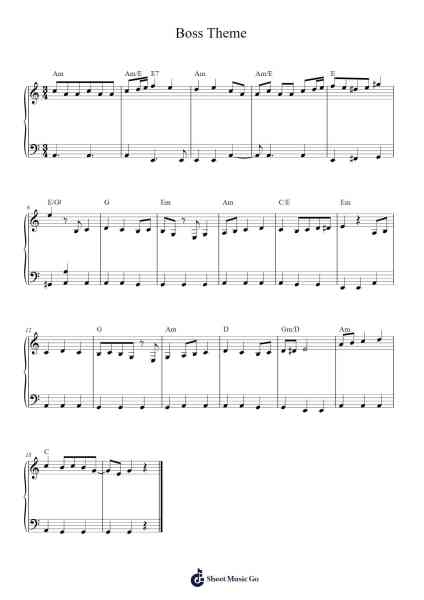 Boss Theme Sheet Music by The Green Notes-Arr.Bairdbian Lystan