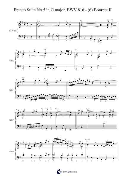French Suite No. 5 in G Major, BWV 816: VI. Bourrée Sheet Music by Johann Sebastian Bach-Arr.Songes