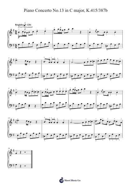 Piano Concerto No. 13 in C Major, K. 415/387b Sheet Music by Wolfgang Amadeus Mozart-Arr.Virgreg