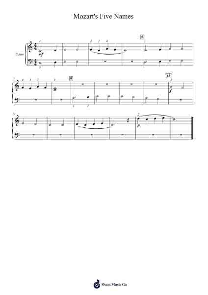Mozart's Five Names Level 1 Sheet Music by Wolfgang Amadeus Mozart-Arr.Wildmore Fitchfinn