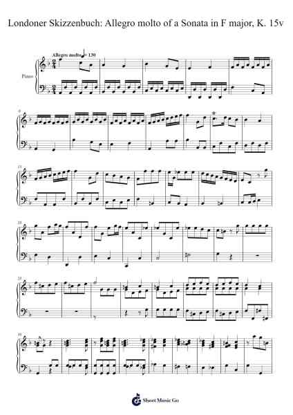 Sonata in F Major, K. 15v: Allegro molto Sheet Music by Wolfgang Amadeus Mozart-Arr.Saxel