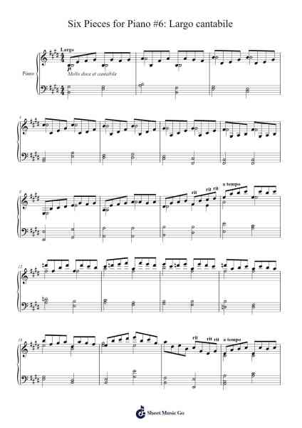 Six Pieces for Piano #6: Largo cantabile Sheet Music by Margie Collins-Arr.Bairdbian Lystan