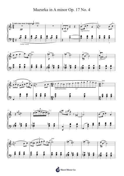 Mazurka in A Minor, Op. 17 No. 4 Sheet Music by Frédéric Chopin-Arr.Auslus Yeachard