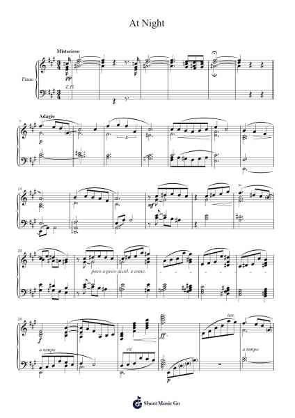 At Night (1926) Sheet Music by Gomer Bath-Arr.Sampcon Mevans