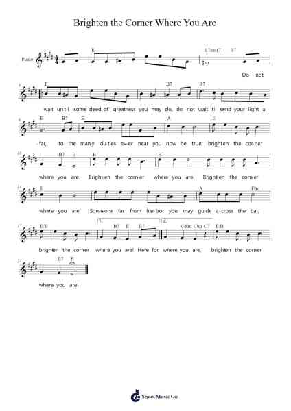 Brighten the Corner Where You Are Sheet Music by CHARLES H. GABRIEL-Arr.Ruthives Sibylxy