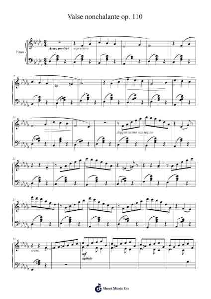 Valse nonchalante in D-Flat Major, Op. 110 Sheet Music by Camille Saint-Saëns-Arr.Flowerthan