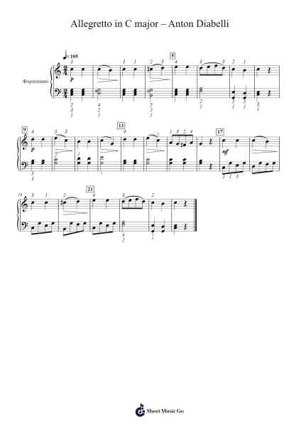 Allegretto in C Major Sheet Music by Anton Diabelli-Arr.Dilfred Haro