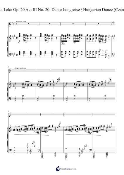Swan Lake, Op. 20, Act III No. 20: Danse Hongroise (Czardas) Sheet Music by Pyotr Ilyich Tchaikovsky-Arr.Vindiah Jeanvis