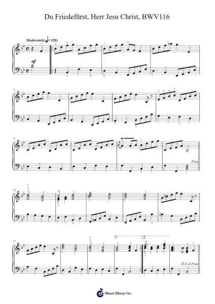 Du Friedefürst, Herr Jesu Christ, BWV 116 Sheet Music by Johann Sebastian Bach-Arr.Earwy