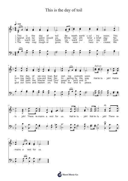 This is the day of toil Sheet Music by George C. Stebbins-Arr.Davexy Tykins