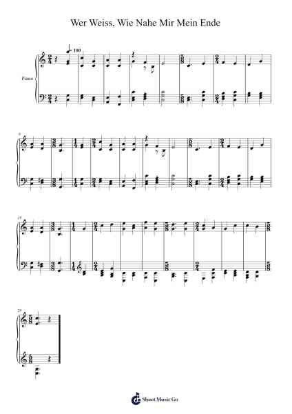 Wer Weiss, Wie Nahe Mir Mein Ende, BWV 27 악보 Isaac Watts - 편곡 Otnold