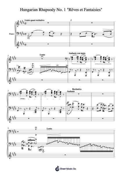 Hungarian Rhapsody No. 1 in F Minor, S. 244: I. Allegro ma non troppo "Rêves et Fantaisies" Sheet Music by Franz Liszt-Arr.Willfred Keithnald