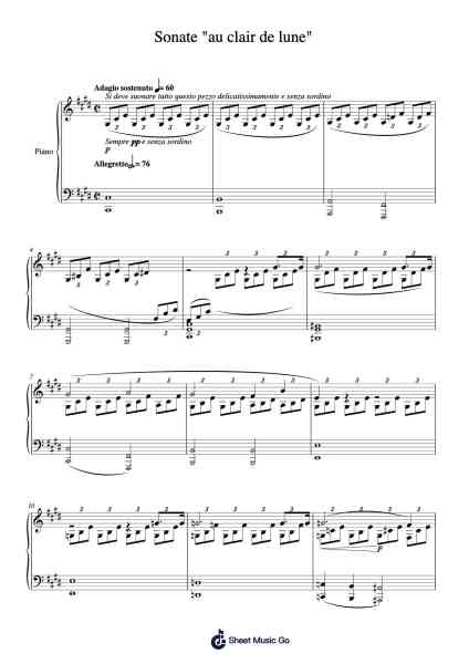 Piano Sonata No. 14 in C-Sharp Minor, Op. 27, No. 2 "Moonlight": I. Adagio sostenuto Sheet Music by Ludwig van Beethoven-Arr.Bobright