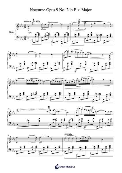 Nocturne in E♭ Major, Op. 9, No. 2 Sheet Music by Frédéric François Chopin-Arr.Cookerad Bartreen