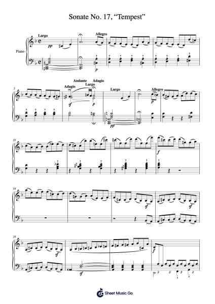 Piano Sonata No. 17 in D Minor, Op. 31, No. 2 "Tempest": I. Largo – Allegro Sheet Music by Ludwig van Beethoven-Arr.Dierclaude Hedwill
